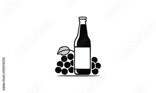 Vector silhouette of Bottle and grapes