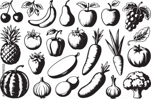 Assorted Fruits and Vegetables Sketch Collection
