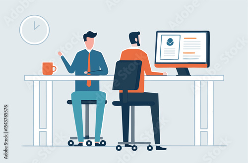 business people team meeting for project brainstorm. research resume Profile for job interview and hiring. With flat vector illustration cartoon character design concept

