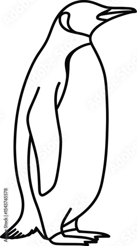 A simple line drawing of a penguin standing on a white background surface