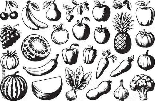 Assorted Fruits and Vegetables Sketch Collection