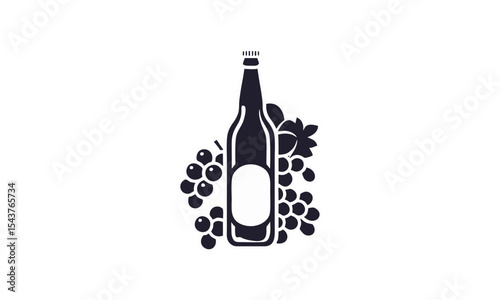 Vector silhouette of Bottle and grapes