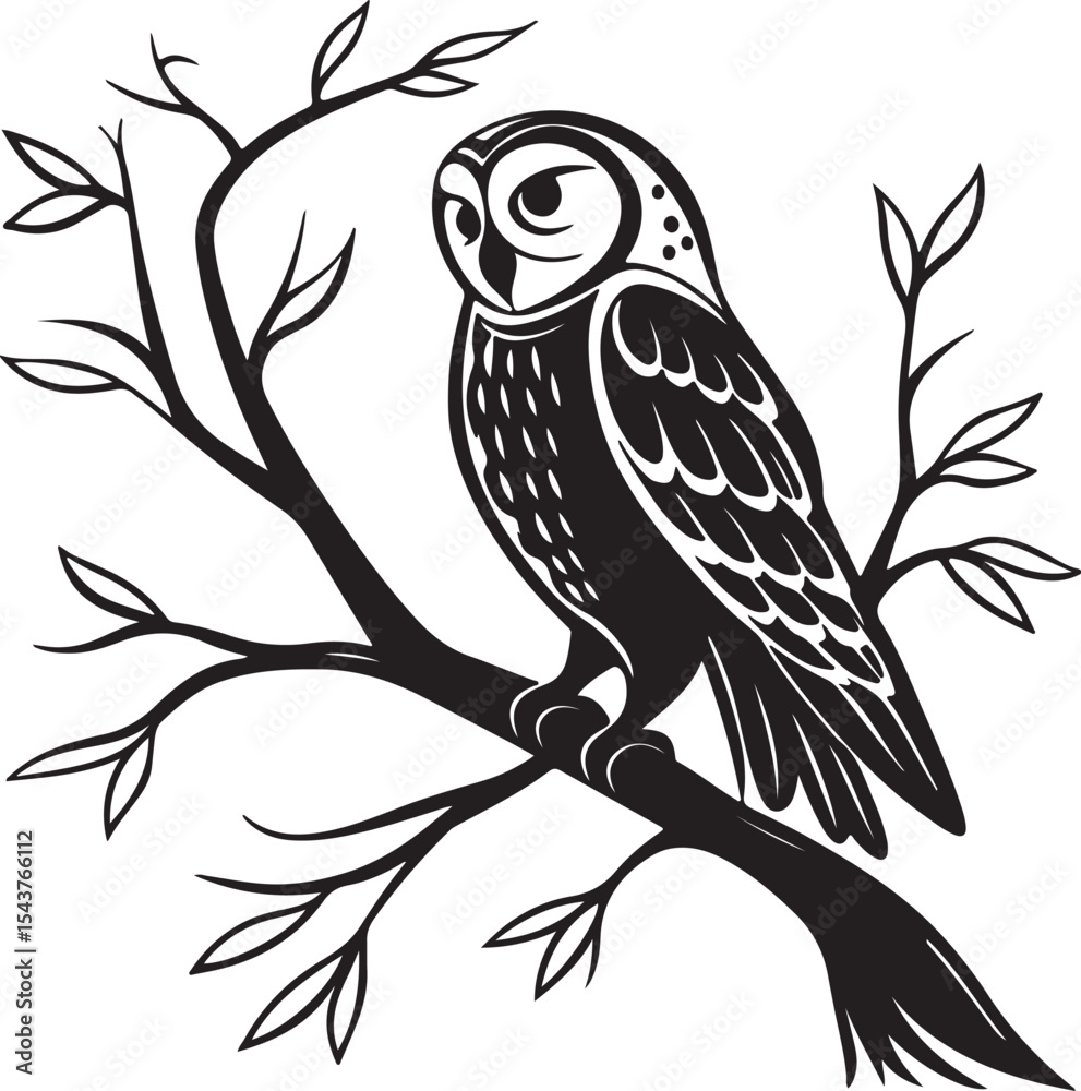 Obraz premium Owl vector illustration black and white graphic design art image on a white background