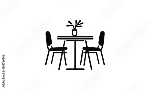 Table and chairs vector in black and white