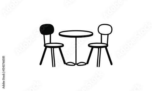 Table and chairs vector in black and white