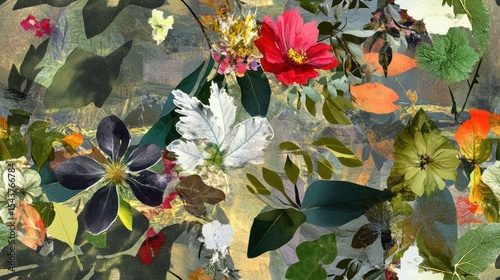 Vibrant Floral Pattern, Seamlessly Designed for Textiles, Showcasing Colorful Blooms and Leaves, Evoking Nature's Beauty in a Contemporary Style