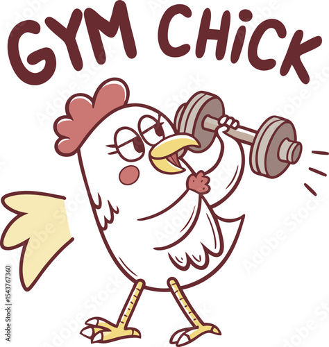 Chicken flexing muscles “Gym Chick”, t-shirt design or sticker ready to print