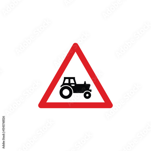 Agricultural vehicles likely ahead triangle road sign. Reflective traffic sign symbol modern, simple, vector, icon for website design, mobile app, ui. Vector Illustration