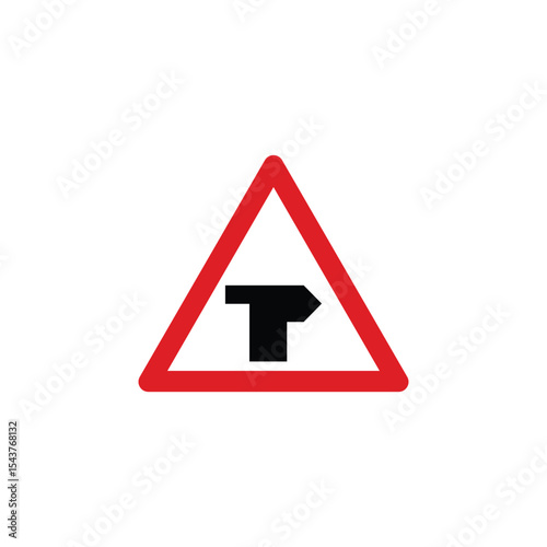 T-junction ahead main road right triangle road sign. Reflective traffic sign symbol modern, simple, vector, icon for website design, mobile app, ui. Vector Illustration