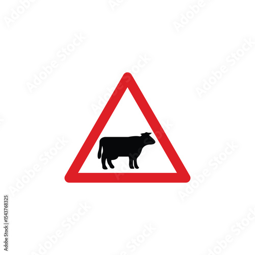 Cattle likely ahead triangle road sign. Reflective traffic sign symbol modern, simple, vector, icon for website design, mobile app, ui. Vector Illustration