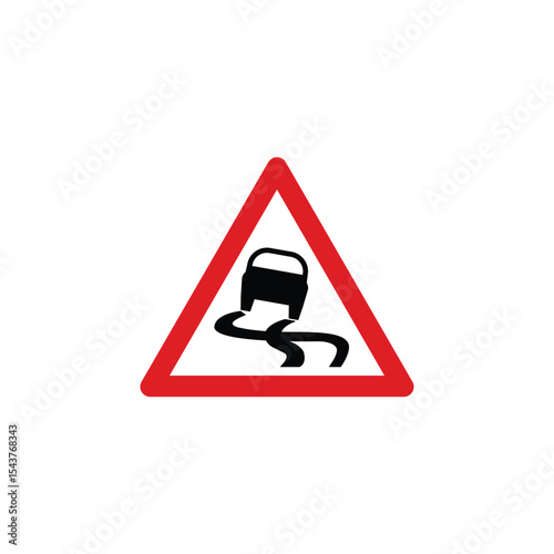 Slippery road ahead triangle road sign. Reflective traffic sign symbol modern, simple, vector, icon for website design, mobile app, ui. Vector Illustration