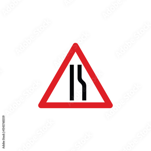 Road narrows on right ahead triangle road sign. Reflective traffic sign symbol modern, simple, vector, icon for website design, mobile app, ui. Vector Illustration