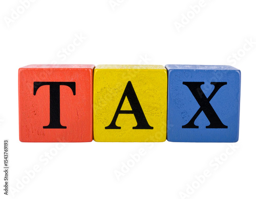 Colorful Cubes Forming the Word TAX on White Background