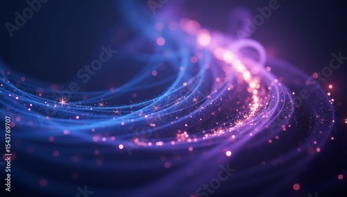 Abstract glowing particles and light trails flowing in dark space