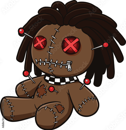 Creepy Voodoo Doll with Pins, Stitches, and Dreadlocks, Ideal for Halloween, Spooky, and Occult-Themed Designs