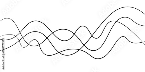 Minimal abstract background with thin black wave lines flowing smoothly across a white backdrop, elegant curves, high contrast, clean and modern design, vector style, no texture, no gradient.