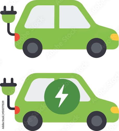 Electric Car Charging Eco-Friendly Transportation Icon Set