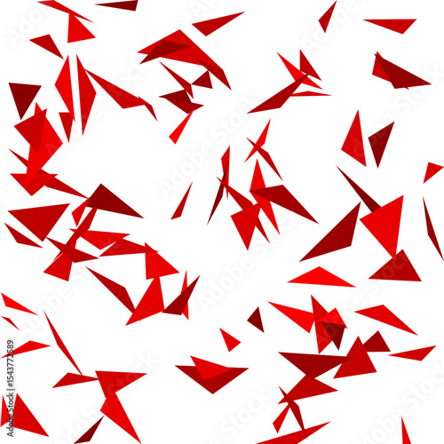Abstract pattern of scattered overlapping red triangles that look like raining or falling from the top. Vector background. 