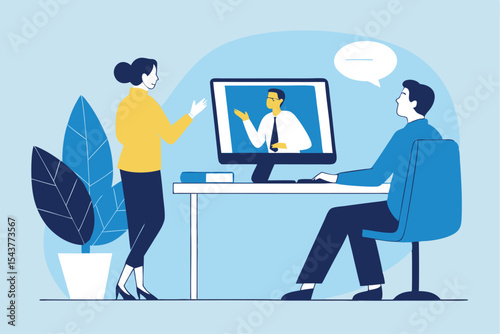 Group business team video conference meeting online concept. flat vector illustration cartoon character design concept 
