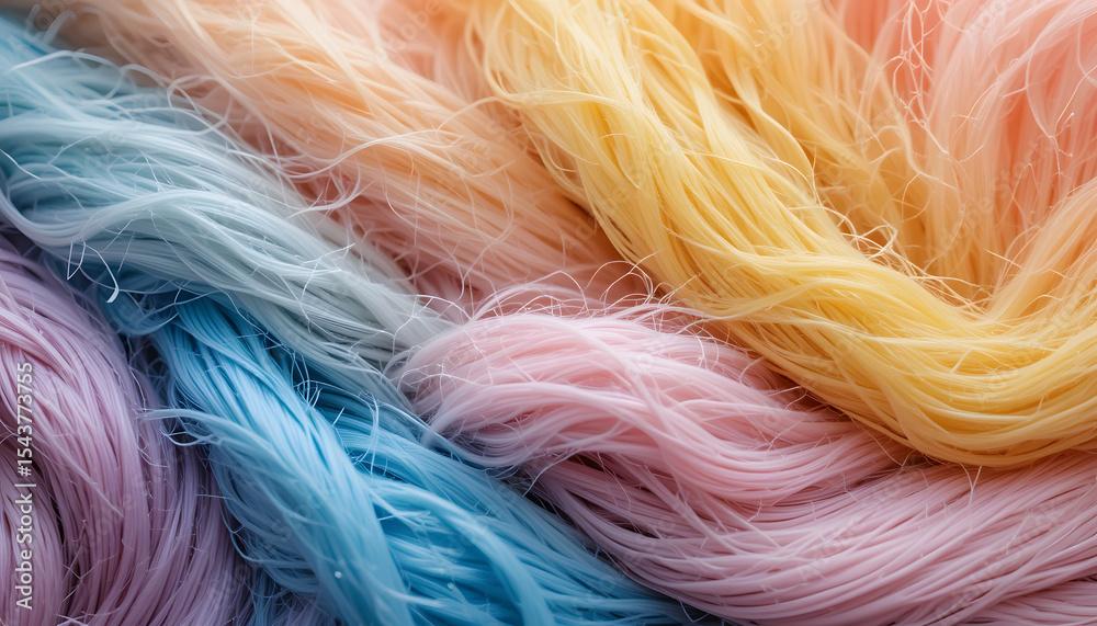 Obraz premium Title: Pastel Yarn Strands Intertwined in Soft Color Palette, Concept of Textile Artistry, Cozy Creativity, and Handcrafted Comfort in Fiber Composition