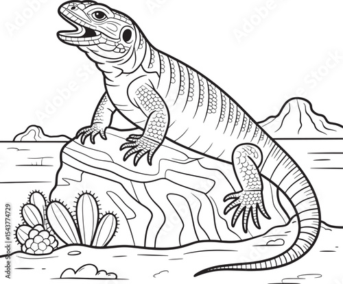 Uromastyx aegyptia sanda line art transparent background illustration premium quality