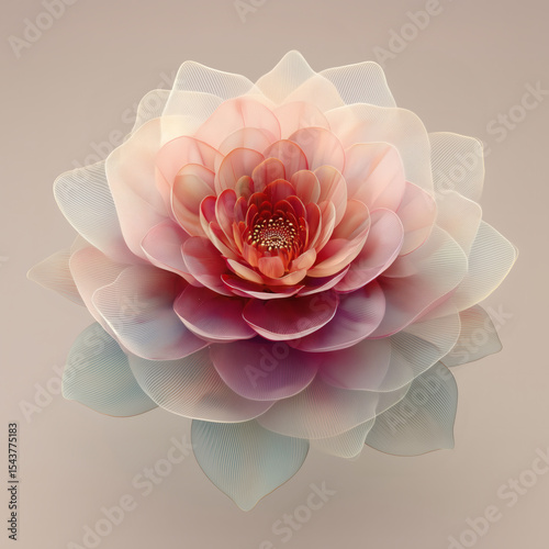 Serene Pastel Bloom with Intricate Petals and Soft Color Blend in Digital Art