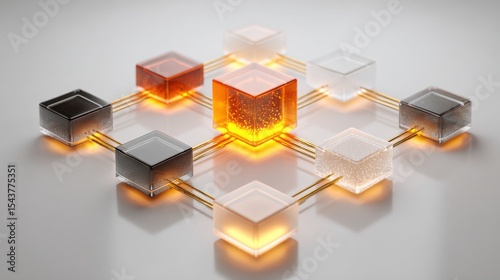 Connected translucent glowing cubes art