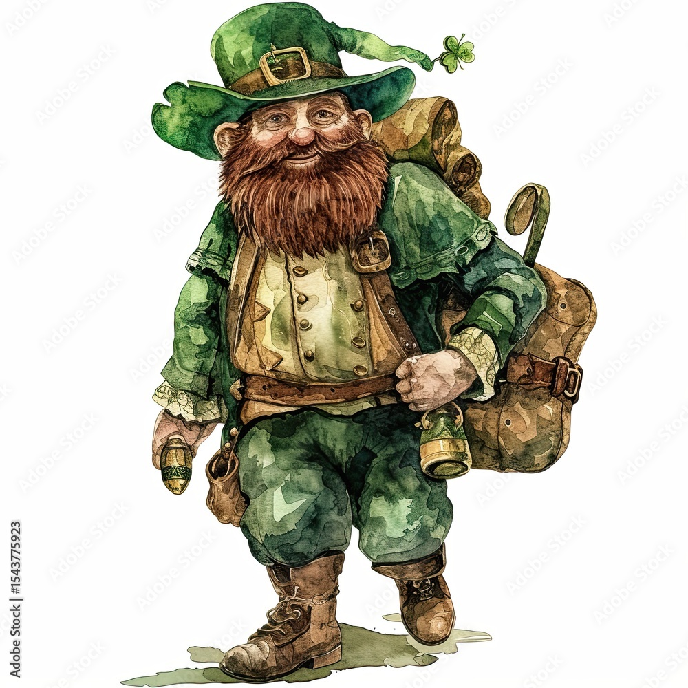 Fototapeta premium Cheerful leprechaun in green outfit for St. Patrick’s Day.