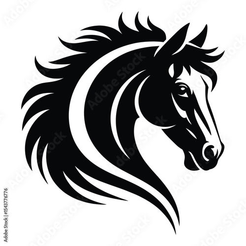 Black and White Stylized Horse Head Profile Elegant Monochrome Equestrian Art Design Graphic