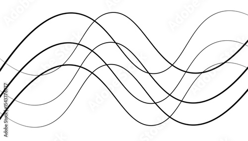 Minimal abstract background with thin black wave lines flowing smoothly across a white backdrop, elegant curves, high contrast, clean and modern design, vector style, no texture, no gradient.