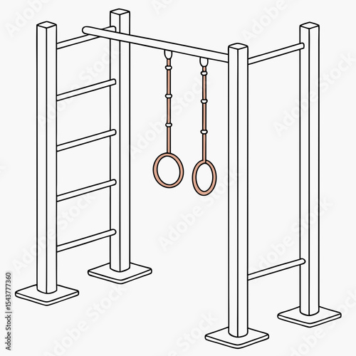 Gymnastics rings and vertical ladder on fitness training equipment  