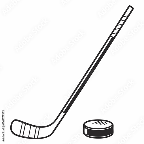 Hockey stick and puck on white background  