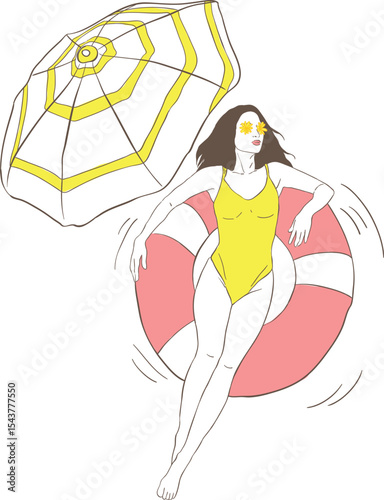 girl chill in poool at summer time