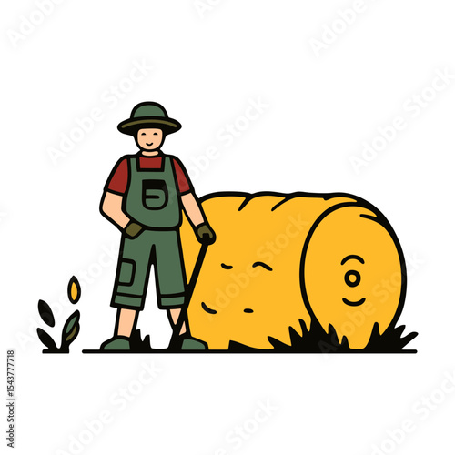 Smiling farmer with a haystack 