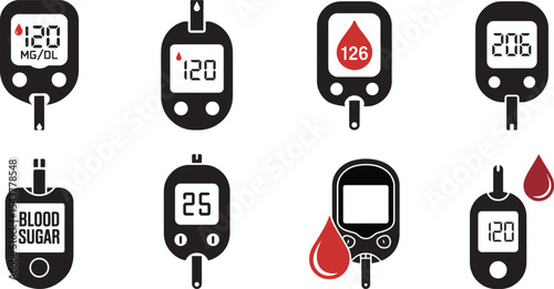Blood glucose meter icons healthcare diabetes test. eps-10
