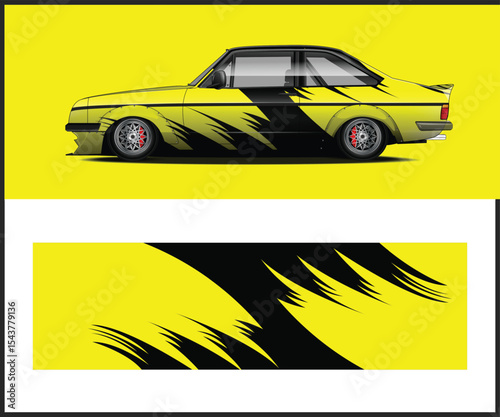 Green and White Sport Car Wrap Design with Geometric Stripes