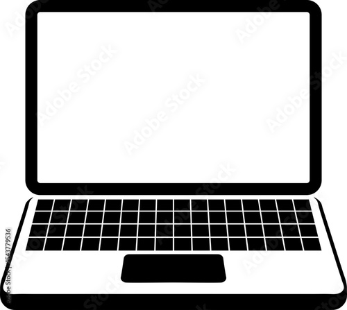 Detailed Laptop Line Art - Black and White/Transparent Computer Vector Illustration