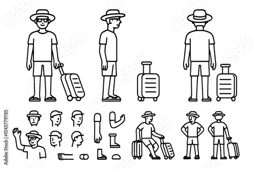Traveler preparing for a vacation with suitcase in a summer outfit at a sunny destination