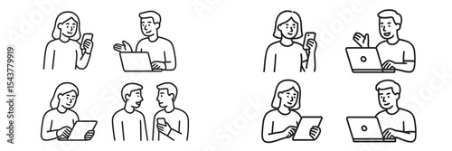 People engaging in discussions while using devices in a modern office setting during the day
