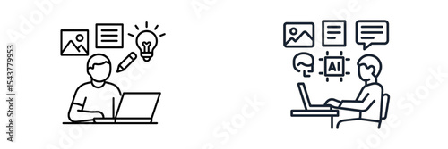 Creative professionals brainstorming and utilizing artificial intelligence for design tasks in a modern workspace