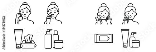 Daily skincare routine illustrated with essential products and steps for healthy skin