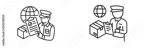Customs officers checking parcels and documents for international shipment on a global scale