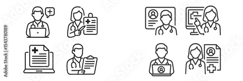 Medical professionals engaged in various digital health activities in a healthcare setting