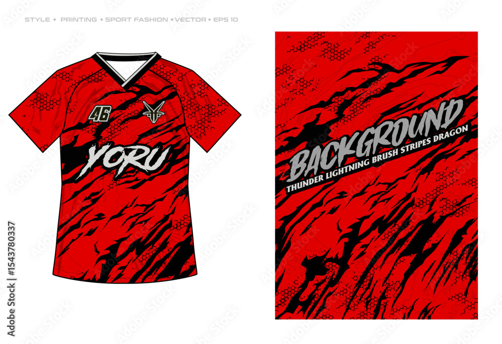 sublimation jersey design grunge thunder storm stripes  brush red black sporty modern racing abstract horror striking motorsport car decal livery gaming esport pattern