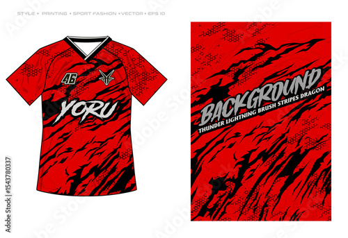 sublimation jersey design grunge thunder storm stripes  brush red black sporty modern racing abstract horror striking motorsport car decal livery gaming esport pattern