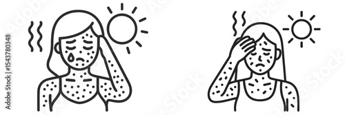 Feeling unwell due to heat exposure with symptoms like headache and rash in a sunny environment