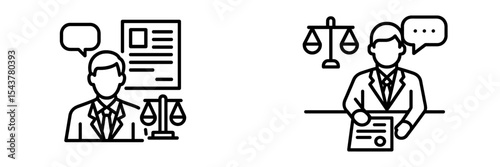 Legal proceedings taking place with a lawyer discussing documents and representing justice at a courtroom