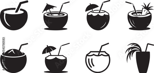 Tropical coconut drinks summer vacation icons. eps-10

