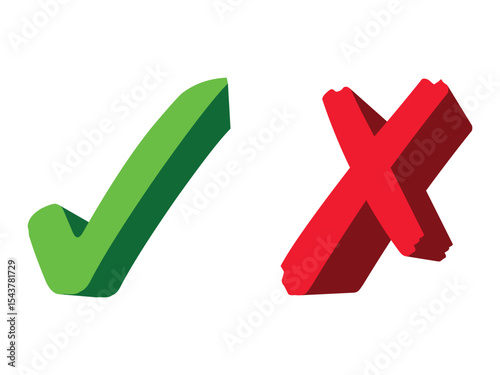 Set check mark and cross. check mark icon button set. Vector illustration. . check box icon with right and wrong buttons and yes or no checkmark icons in green tick box and red cross.