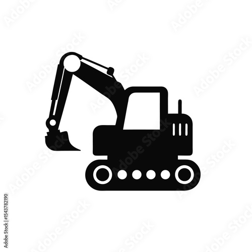 Excavator Digger Machine Icon Silhouette Vector Illustration for Digging and Heavy Construction.
